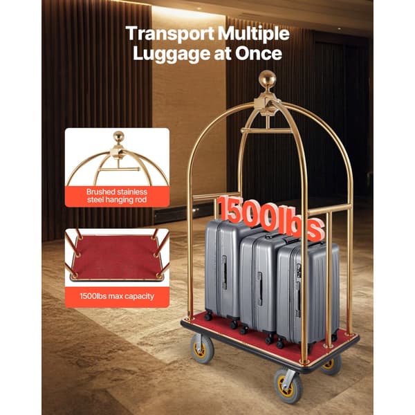 Hotelli Matkalaukkukärry 1500 LBS, Ruostumaton Teräs Bellman's Cart, Kaarevat Pystytuet