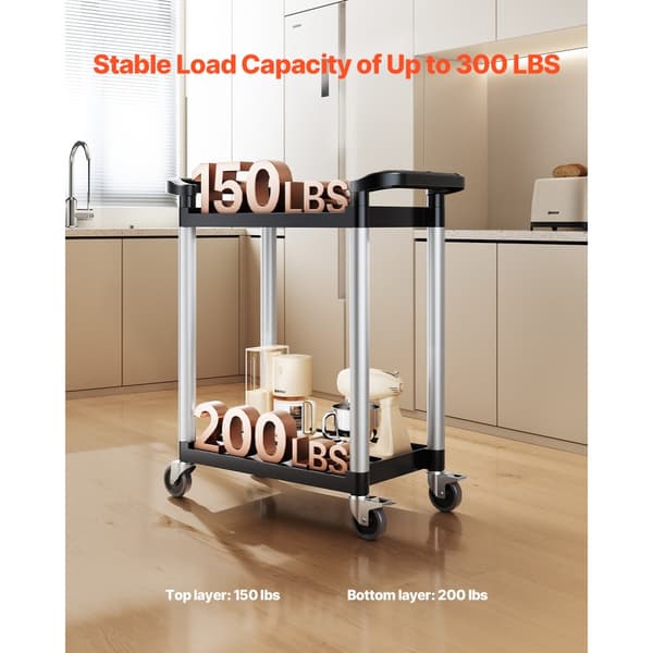 Robust arbejdsvogn, Utility Cart 300 lbs, 2-etagers servicevogn med hjul, høj kapacitet
