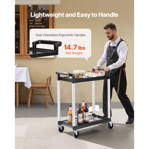 Robust arbejdsvogn, Utility Cart 300 lbs, 2-etagers servicevogn med hjul, høj kapacitet