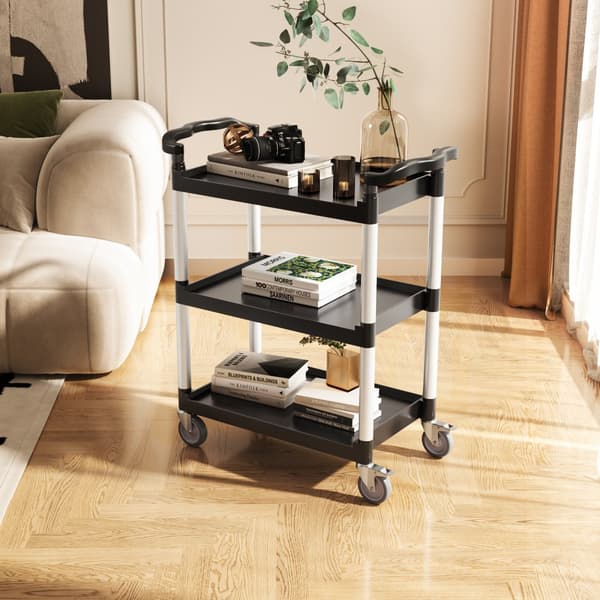 Robust arbejdsvogn, Utility Cart 300 lbs, 2-etagers servicevogn med hjul, høj kapacitet