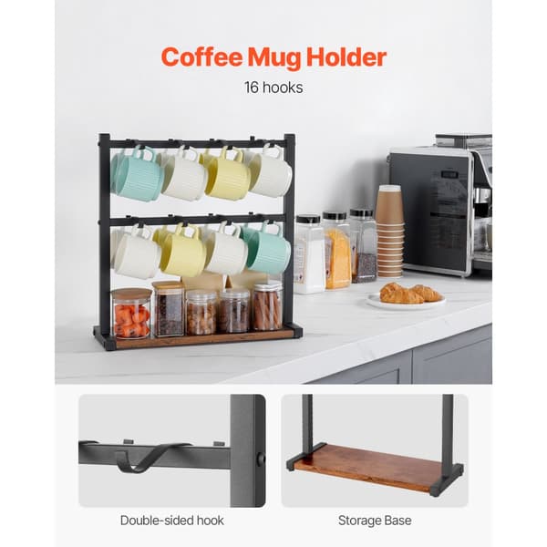 Kaffekrus holder, Bordplade 16-Kroger Kopstativ, Med Træ Opbevaringsbase