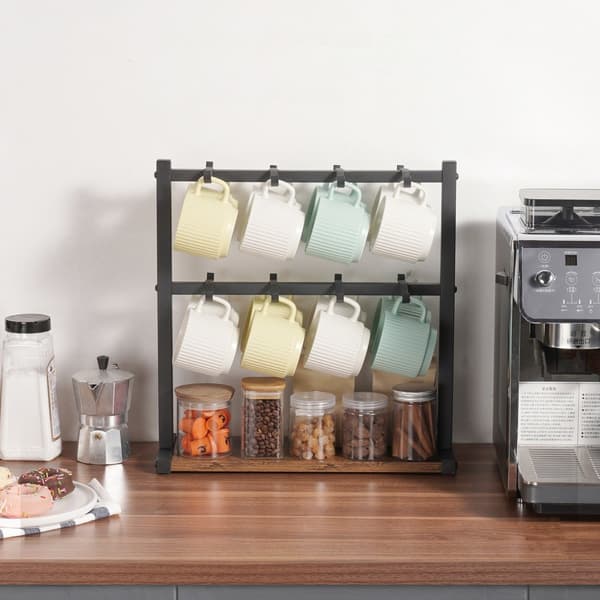 Kaffekrus holder, Bordplade 16-Kroger Kopstativ, Med Træ Opbevaringsbase
