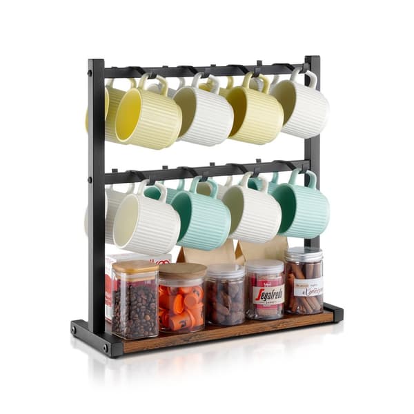 Kaffekrus holder, Bordplade 16-Kroger Kopstativ, Med Træ Opbevaringsbase