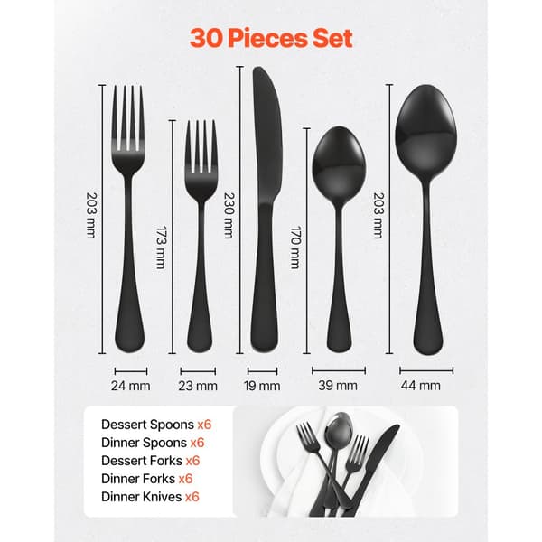 30-delars silverbestick set, rostfritt stål, bestick för 6 personer, hållbar och diskmaskinssäker