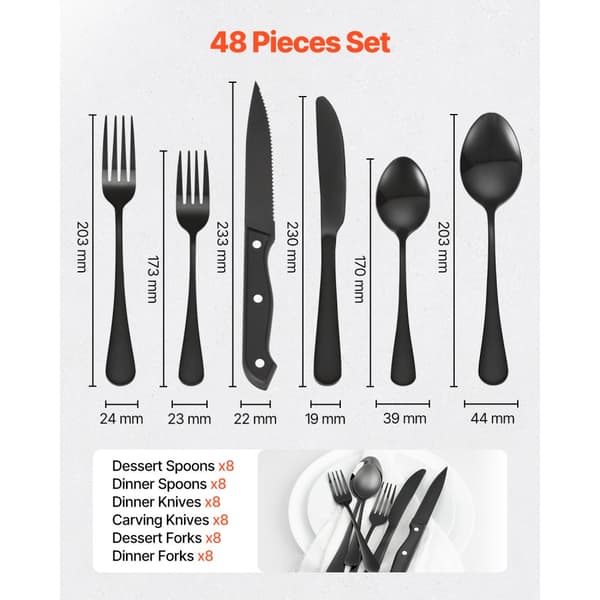Silverbestick Set, 48-delar i Rostfritt Stål, Måltidsbestick för 8 Personer