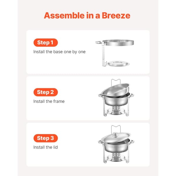 5 Qt Rundt Chafing Fad, 4-pak Buffet Sæt, Fuld størrelse Pan, Rustfrit stål