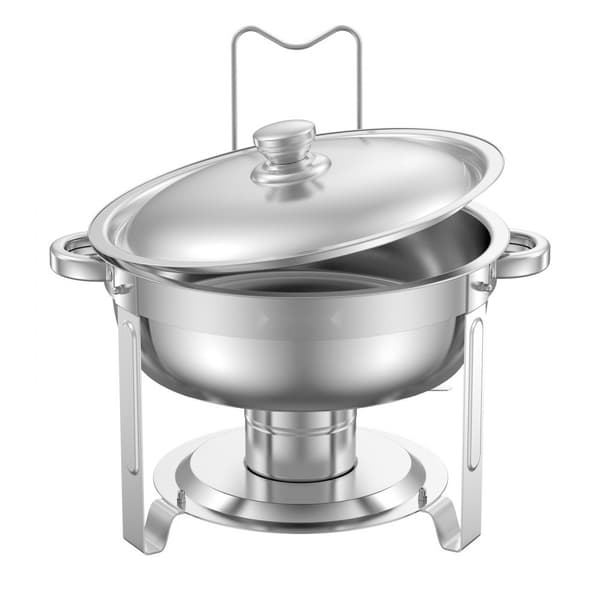 5 Qt Rundt Chafing Fad, 4-pak Buffet Sæt, Fuld størrelse Pan, Rustfrit stål