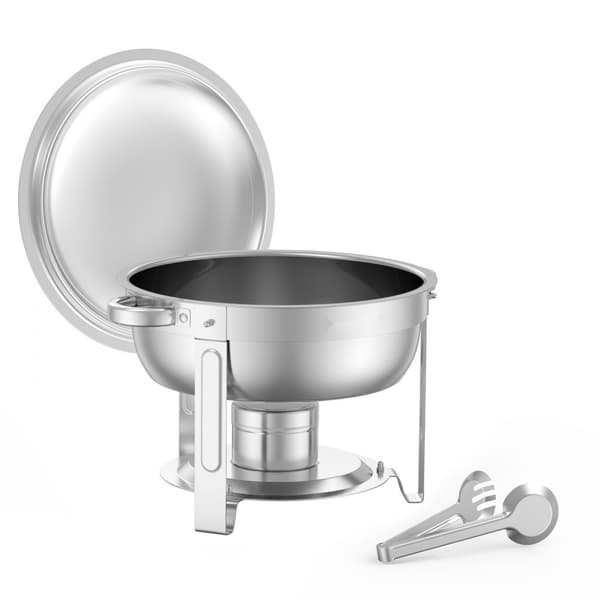 5 Qt Rundt Chafing Fad, 4-pak Buffet Sæt, Fuld størrelse Pan, Rustfrit stål