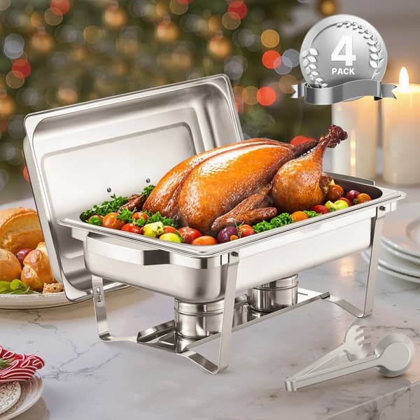 8 Qt Gnidningsfad i Rustfrit Stål, 4-Pak Buffetsæt, Fuld Størrelse Rektangel Pande