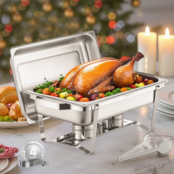 8 Qt Gnidningsfad i Rustfrit Stål, 4-Pak Buffetsæt, Fuld Størrelse Rektangel Pande