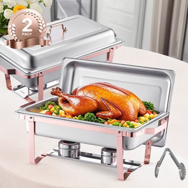 8 Qt rektangel skavskål 2-pack, bufféset fullstor panna, rostfritt stål