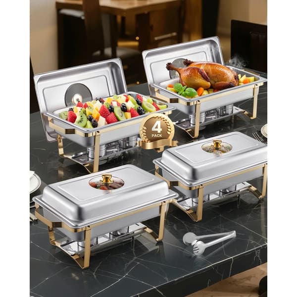 8 Qt 4 Pack Suorakulmainen Buffet-astia, Täysikokoinen, Ruostumaton Teräs, Hankauskestävä