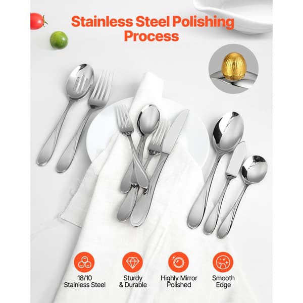 45-delars silverbestickset, rostfritt stål, service för 8 personer, lyxigt och hållbart design