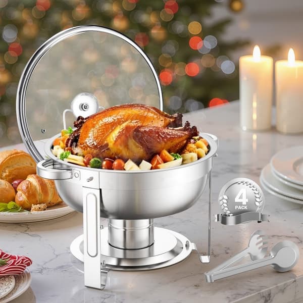 5 Qt Rundt Chafing Fad 4 Pak, Buffet Sæt Fuldstørrelse, Rustfrit Stål Pan