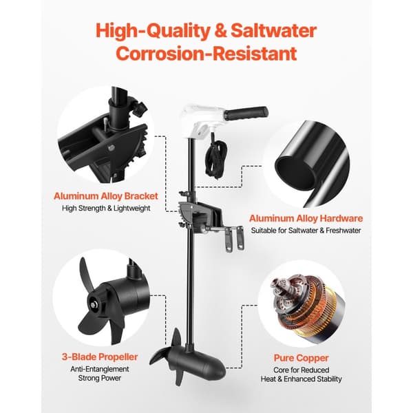Elektrisk Trolling Motor, 12V 55lb Thrust, Saltvands-kvalitet Bådmotor