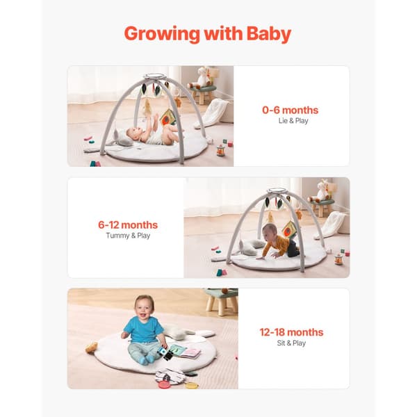 Baby Play Gym Matta, Tummy Time Aktivitetsmatta, 5 Sensoriska Leksaker, 99cm x 83cm