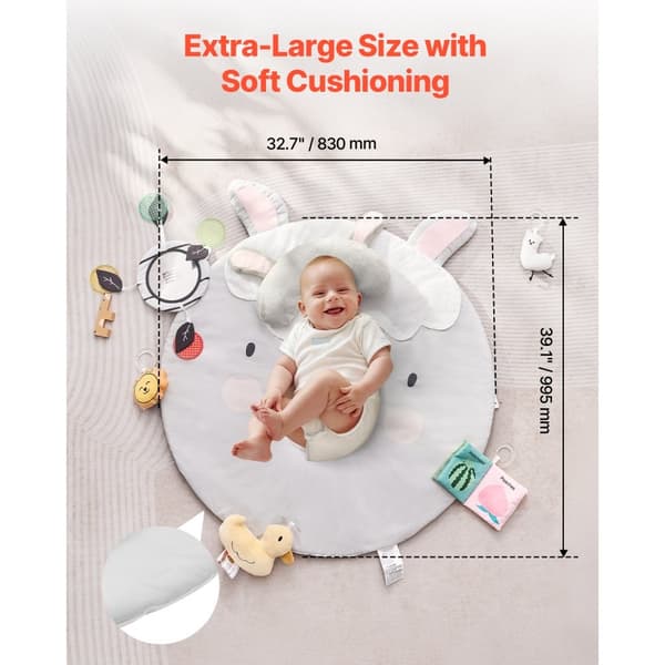 Baby Play Gym Matta, Tummy Time Aktivitetsmatta, 5 Sensoriska Leksaker, 99cm x 83cm