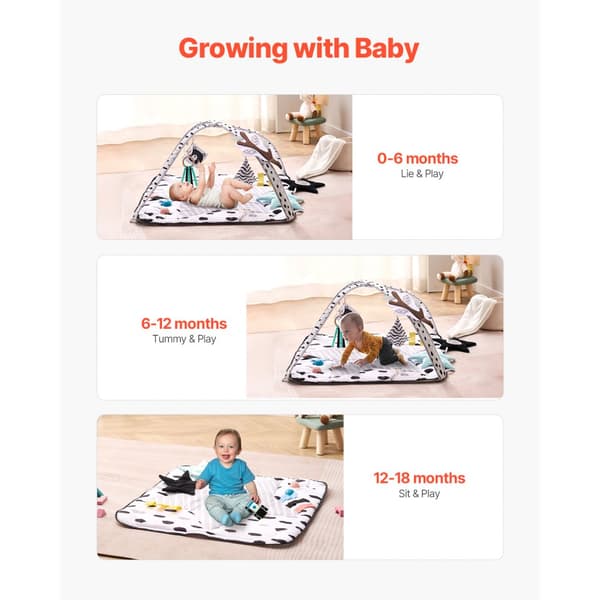 Vauvan leikkimatto, Tummy Time-aktiviteettimatto, 6 aistien lelulla, 87,4cm x 87,4cm