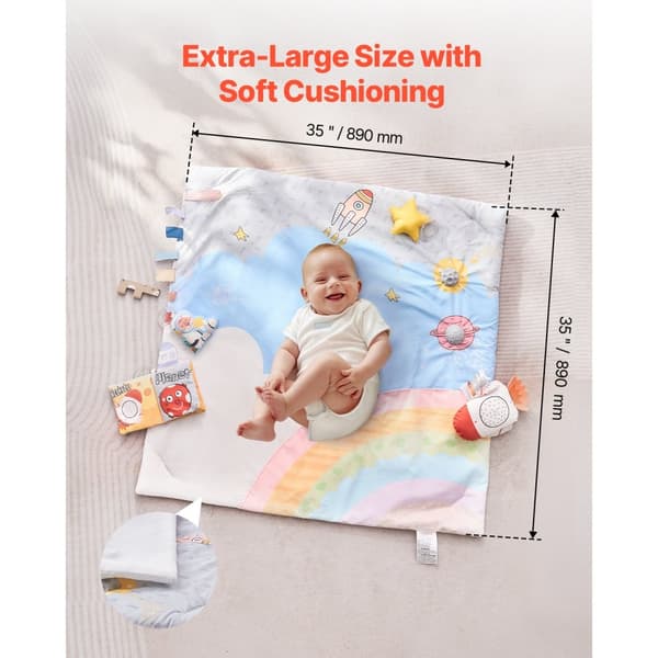 Baby Lege Gym Måtte, Mavetid Aktivitetsmåtte, 6 Sanselegetøj, 35,0 x 35,0