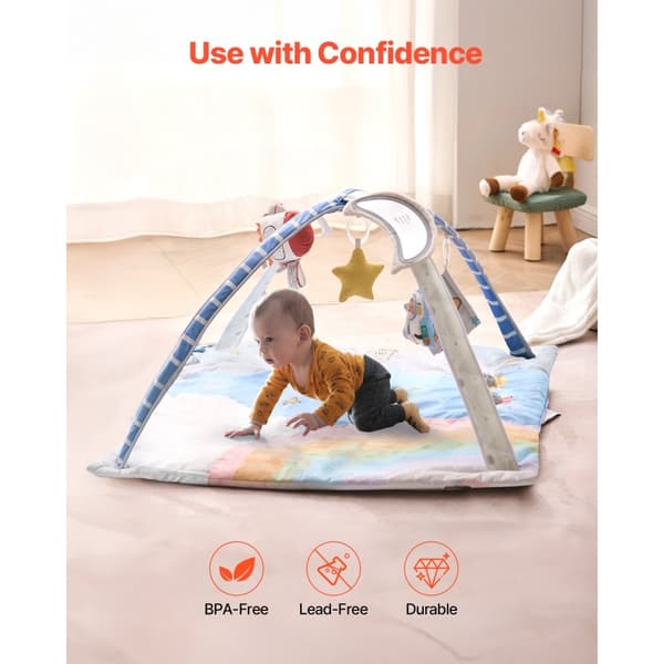 Baby Lege Gym Måtte, Mavetid Aktivitetsmåtte, 6 Sanselegetøj, 35,0 x 35,0