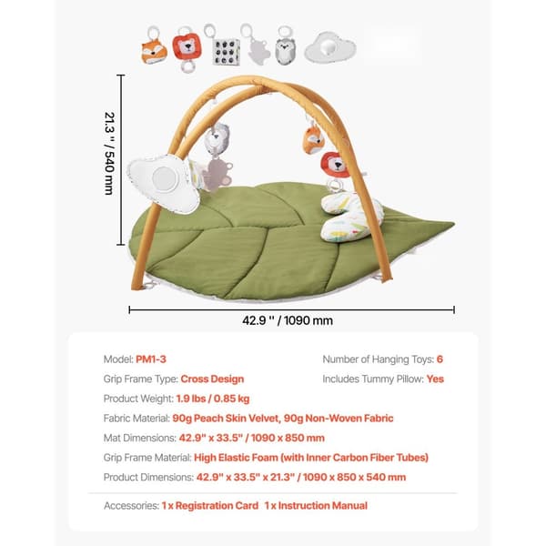 Babylegemåtte, Mavetid Aktivitetsmåtte, 109cm x 85cm, med 6 sansetøjsstykker