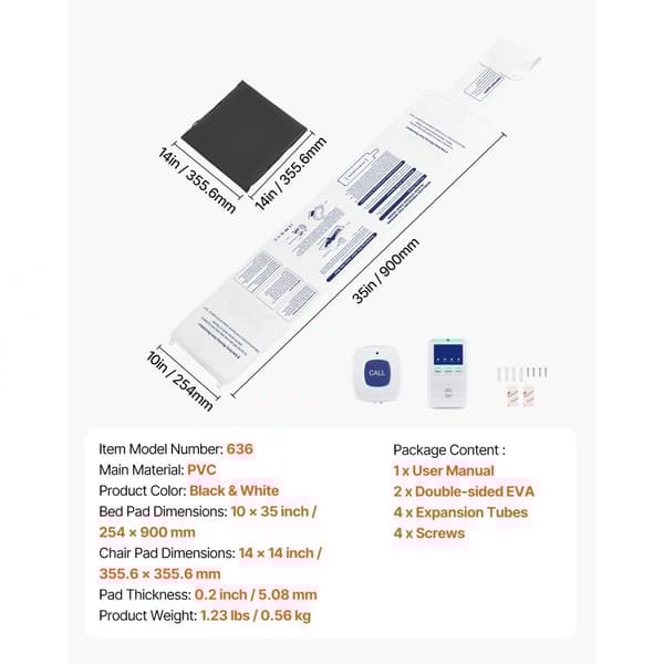 Tidlig Alarm Sengesystem, Trådløs Sensor Pad for Seng og Stol, med Personsøger