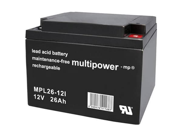 multipower MPL26-12I Blybatteri 12 V 26 Ah Blyfleece (B x H x T) 175 x 125 x 166 mm M5 skruetilslutning Vedligeholdelsesfri, Lav selvafladning