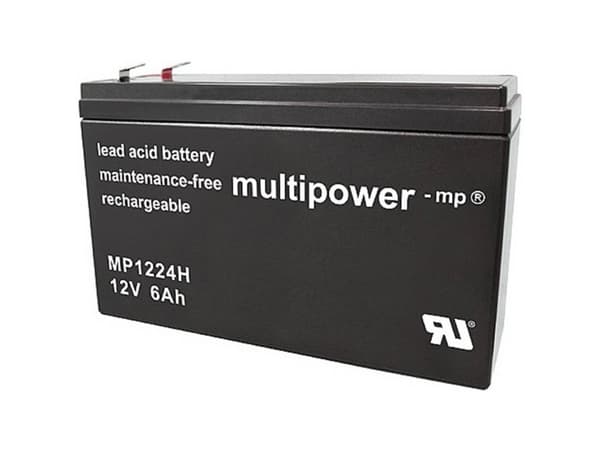 multipower MP1224H Blybatteri 12 V 6 Ah Blyfleece (B x H x T) 51 x 102 x 151 mm Fladstik 6,35 mm Vedligeholdelsesfri, Lav selvafladning
