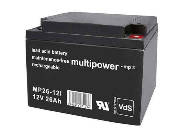 multipower MP26-12I Blybatteri 12 V 26 Ah Blyfleece (B x H x T) 166 x 125 x 175 mm M5 skruetilslutning Vedligeholdelsesfri, Lav selvafladning, VDS-ce