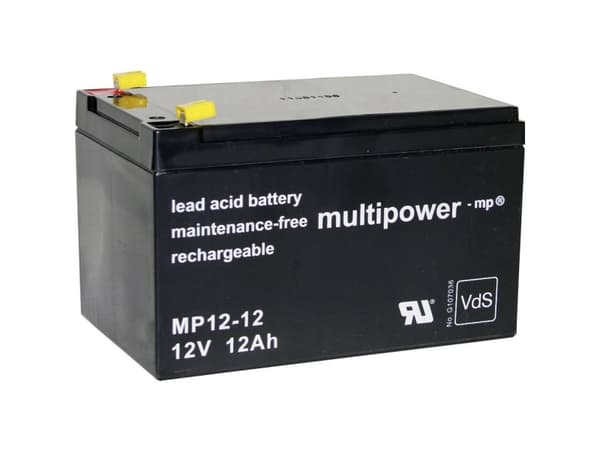 multipower MP12-12 Blybatteri 12 V 12 Ah Blyfleece (B x H x T) 98 x 98 x 151 mm Fladstik 4,8 mm Vedligeholdelsesfri, Lav selvafladning, VDS-certifika