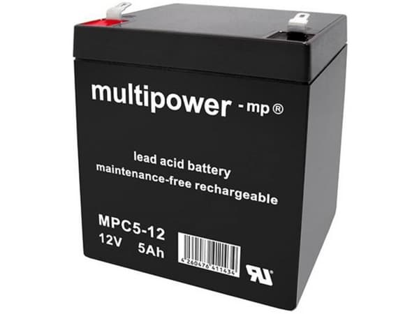 multipower MPC5-12 Blybatteri 12 V 5 Ah Blyfleece (B x H x T) 90 x 107 x 70 mm Fladstik 6,35 mm Cyklusstabilt, Vedligeholdelsesfri, Lav selvafladning