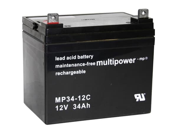 multipower MPC34-12 Blybatteri 12 V 34 Ah Blyfleece (B x H x T) 196 x 180 x 130 mm M6 skruetilslutning Cyklusstabilt, Vedligeholdelsesfri, Lav selvaf
