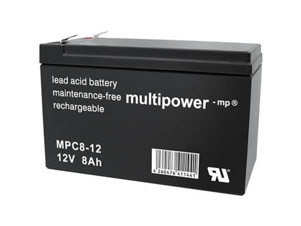 multipower MPC8-12 Blybatteri 12 V 8 Ah Blyfleece (B x H x T) 65 x 102 x 151 mm Fladstik 6,35 mm Cyklusstabilt, Vedligeholdelsesfri, Lav selvafladnin
