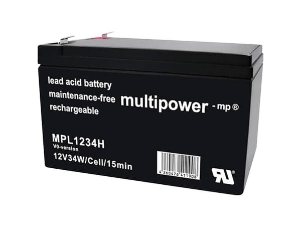 multipower MPL1234H-V0 Blybatteri 12 V 8.5 Ah Blyfleece (B x H x T) 65 x 102 x 151 mm Fladstik 6,35 mm Vedligeholdelsesfri, Lav selvafladning