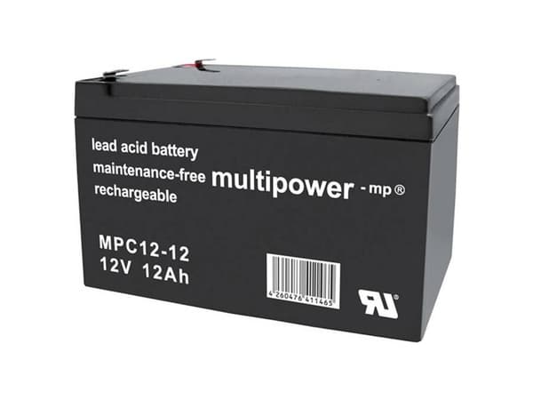 multipower MPC12-12 Blybatteri 12 V 12 Ah Blyfleece (B x H x T) 98 x 98 x 151 mm Fladstik 6,35 mm Cyklusstabilt, Vedligeholdelsesfri, Lav selvafladni