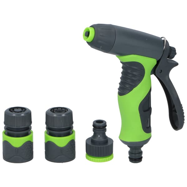 Kinzo-Havevandingssæt,sprøjtepistolmedflowreguleringplus1/2"koblinger(4stk.)