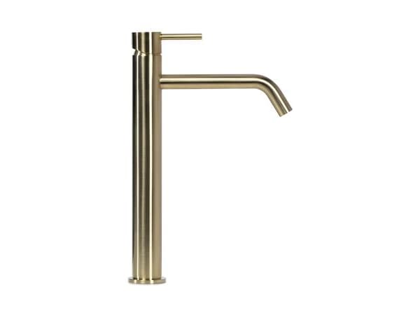 BLUE LABEL Etgrebs håndvaskarmatur uden bundventil - kold start funktion & 3/8" tilslutningsslanger - børstet guld - høj model