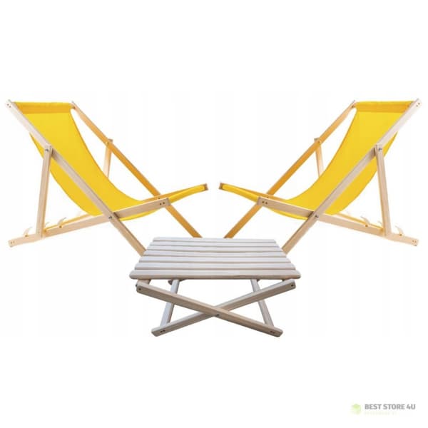 Set med bord för solstolar + 2 solstolar gul, Woodok