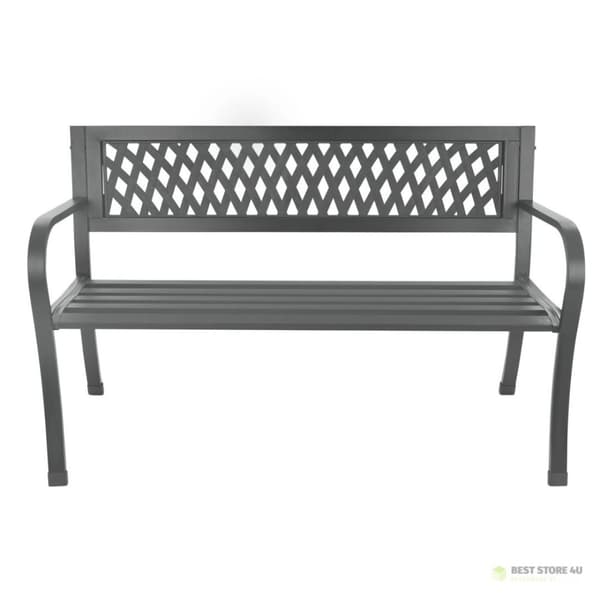 Avokärkinen puutarhapenkki selkänojalla, puistonpenkki terassille ja parvekkeelle, metallirakenne grafiitti