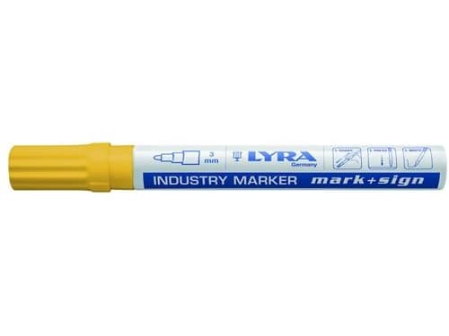 Lyra industrimarker 3mm gul - m/hurtigttørrende maling og indvendig kugle