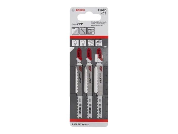 Bosch clean for PP T 102 D - Sticksågblad - för polypropylen (PP), polyetylen (PE) - 3 delar - längd: 100 mm