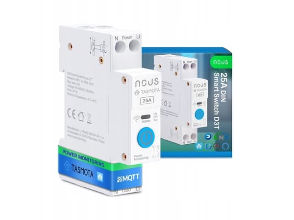 NOUS D3T DIN Smart Switch 25A with Tasmota (ESP32)