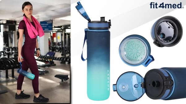 Sportsvandflaske 1l med målebæger til fitnesscenter lækagesikker