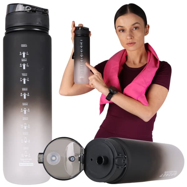 Sportvattenflaska 1l med mätkopp för fitnessgym läckagesäker