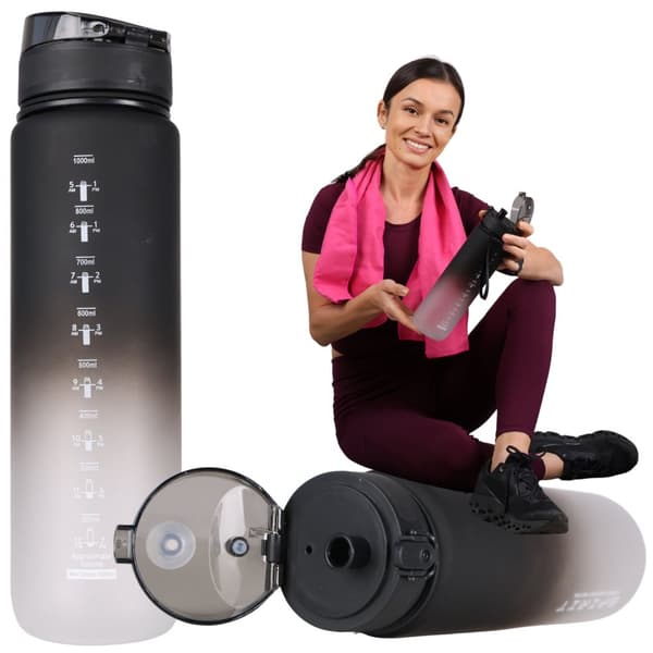 Sportvattenflaska 1l med mätkopp för fitnessgym läckagesäker