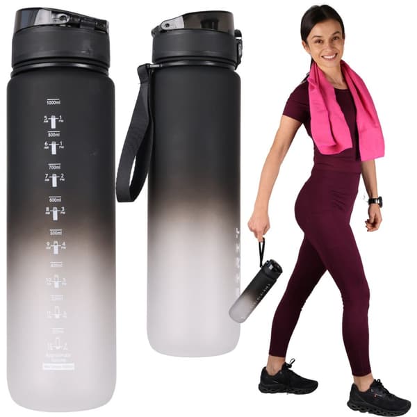 Sportvattenflaska 1l med mätkopp för fitnessgym läckagesäker