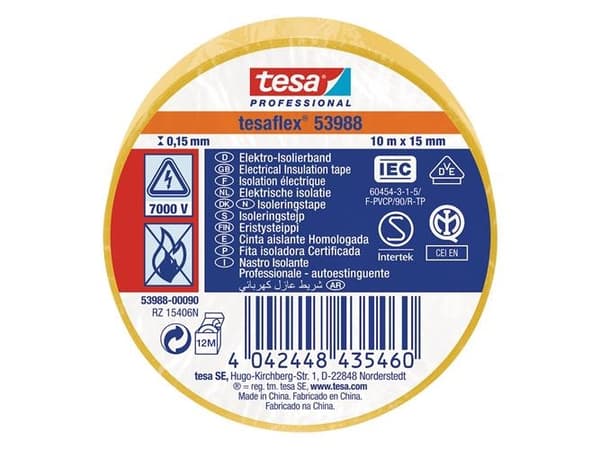 PVC Isoleringstape gul - Tesaflex VDE/IEC PVC 10mx15mm