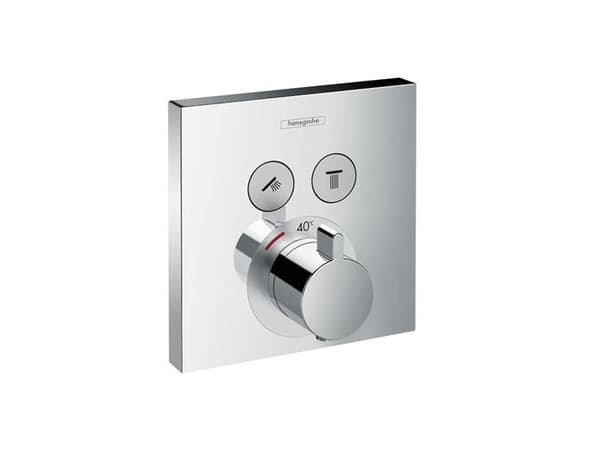 Termostat t/indb. m/afsp. 2 uttags, krom