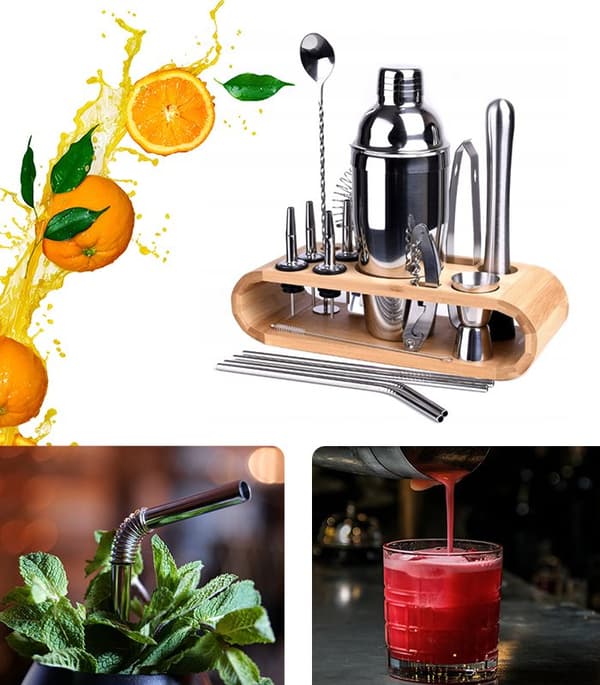 Professionelt bartendersæt til drinks shaker cocktailshaker 17 el.