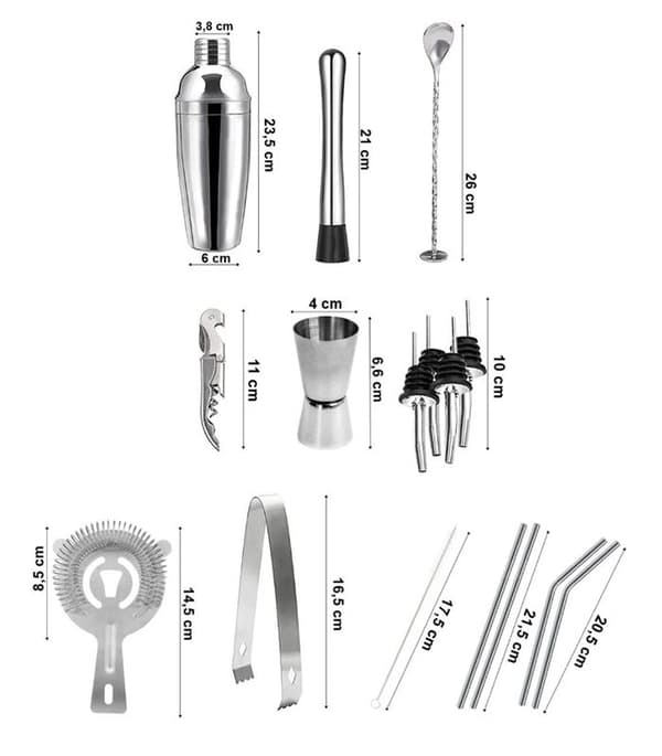 Professionelt bartendersæt til drinks shaker cocktailshaker 17 el.
